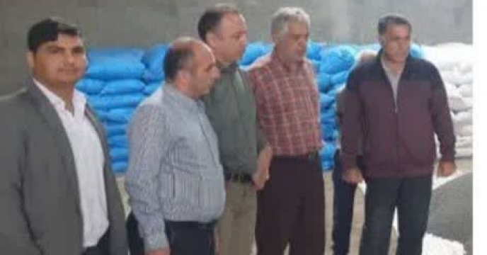 نظارت بر روند کیسه گیری کود سوپر فسفات تریپل در انبار کارگزاری کود در شهرستان گرگان