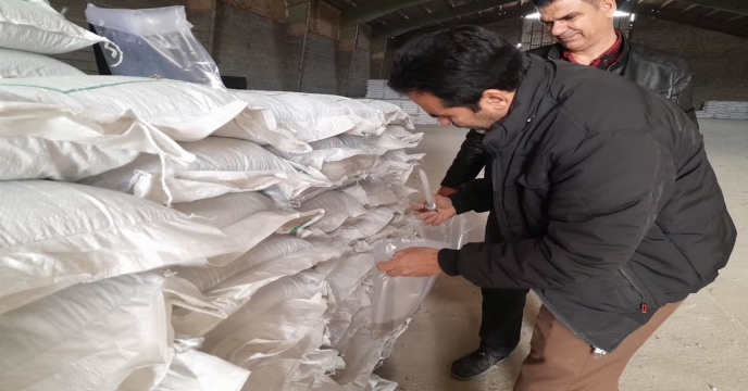 نمونه برداری ازکود سوپر فسفات ساده گرانوله ارسالی از ارکان شیمی جنوب در انبار سازمانی کود شهید شاملو استان مرکزی