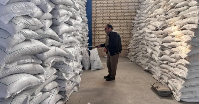 نمونه برداری از کود سوپر فسفات ساده در انبار شرکت خدمات حمایتی کشاورزی خراسان جنوبی